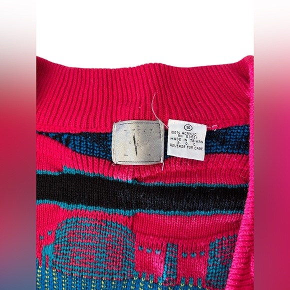 Vintage IVY Coogi Style Vibrant Multicolor Sweater V Neck Sz S - Picture 5 of 10